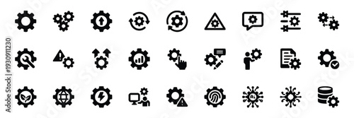 Gear and cogwheel icons, representing engineering, mechanics, process, and settings