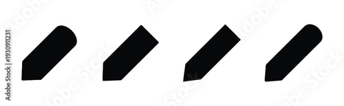 Four black pencil tips or drawing tool ends on a white background