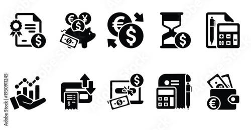 Finance and accounting icons for financial management