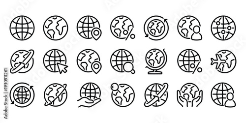 Global connection icons, earth and travel, business and technology, world and data, communication