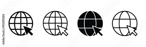 Globe with cursor icons in black and white outline and solid