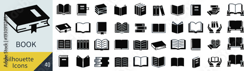 Diverse set of book icons in silhouette for libraries and academic institutions