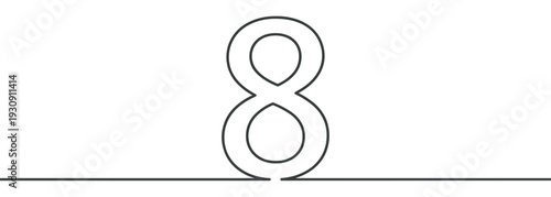 Number eight continuous line drawing representing the numeral and mathematical digit with a minimalist design.