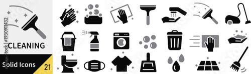 Domestic cleaning icons collection with monochrome gray and black flat symbols