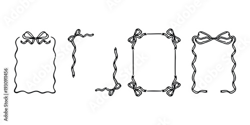 Hand drawn decorative frames and borders with ribbons and bows