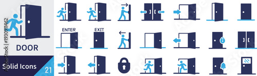 Door solid icons vector design, enter and exit signs, doorway symbols for access and navigation