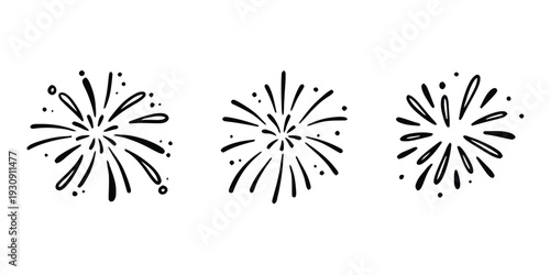 Hand drawn firework bursts vector illustration set