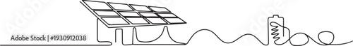 One continuous single drawn line art doodle solar battery, clean energy, renewable energy, ecology, solar power station. one line Icon drawing