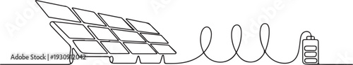 One continuous single drawn line art doodle solar battery, clean energy, renewable energy, ecology, solar power station. one line Icon drawing