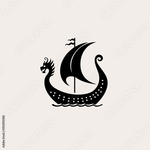 Stylized viking ship silhouette against neutral background design element