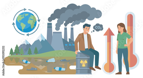 Human activities causing environmental pollution, global warming, and ecosystem damage are severely impacting the planet's future.