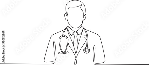 Continuous one line drawing doctor with stethoscop chief medical officer. one line Icon drawing