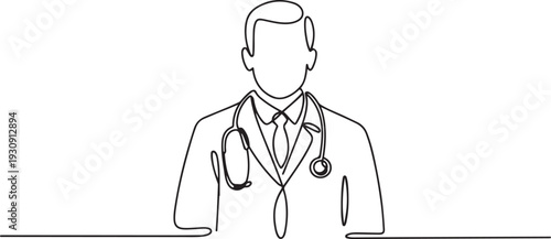 Continuous one line drawing doctor with stethoscop chief medical officer. one line Icon drawing
