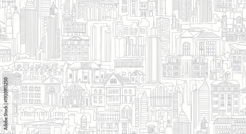 Detailed Cityscape Illustration with Skyscrapers and Buildings.