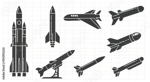 Collection of Various Missile and Rocket Illustrations.