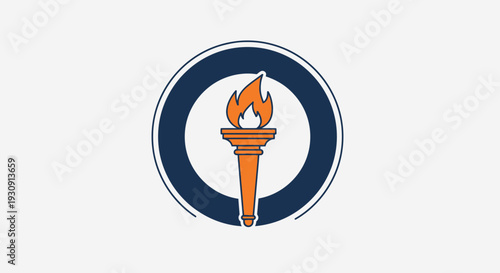 Torch Symbol Inside Circle Represents Concepts of Knowledge, Illumination, and Guiding Light