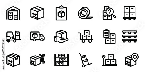 Logistics and shipping flat icons for warehouse management and delivery services