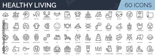 Healthy living and wellness icons set for fitness and medical concepts