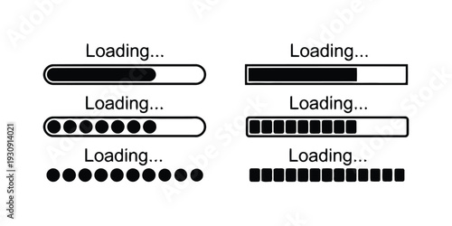 Loading bar and progress indicators with different styles for web and apps