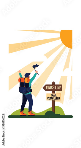 Triumphant Hiker Reaches Finish Line After Completing Challenging Trail Adventure