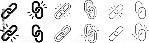 Link icons symbolizing connection and chain elements in simple black and white outline design