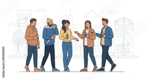 Urban Friends Chatting Enjoying Drinks Outdoors Together