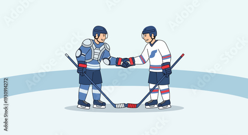 Two Hockey Players Shaking Hands On The Ice After The Match Concluding Friendly Relations