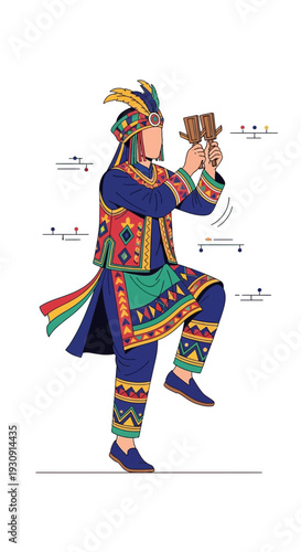 Vibrant Traditional Peruvian Dancer Performing Ritualistic Movement