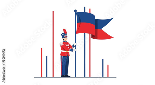 Uniformed Flag Bearer Holding Waving Flag Celebrating National Identity