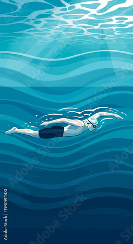 Underwater Swimmer Exploring Luminous Aquatic Depths