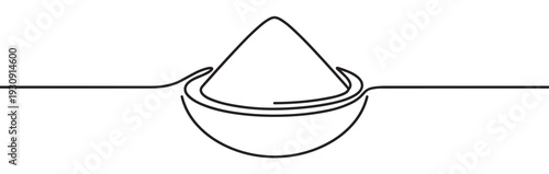 Bowl of flour continuous line drawing illustration showcasing a simple cooking ingredient or baking staple with elegant minimalist simplicity.