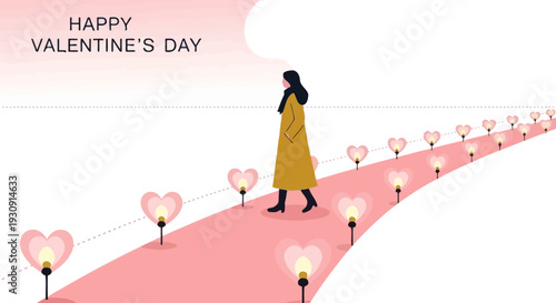 Walking Down A Heart Lit Path On Valentines Day
