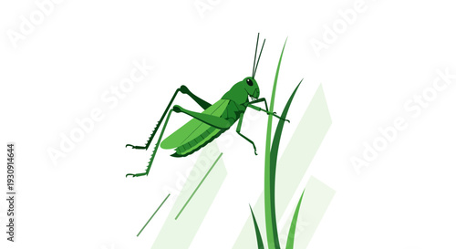Vibrant Green Grasshopper Perched on Lush Green Grass Blades