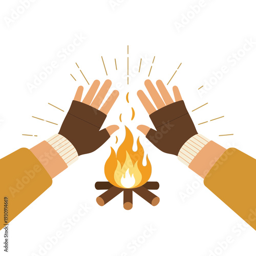Warm Hands Reaching Towards Cozy Campfire Glow For Comfort