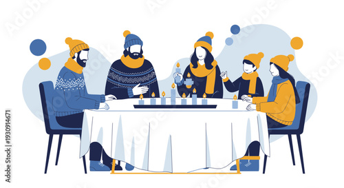Warm Family Gathering Around Table With Candles