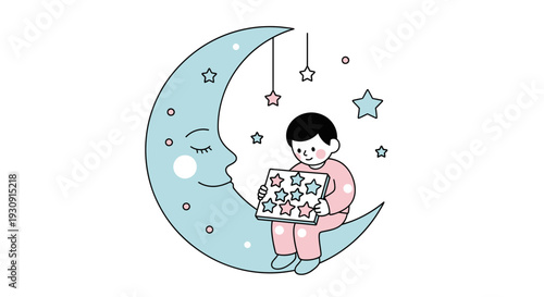 Whimsical Child Sitting On Moon Holding Star Collection