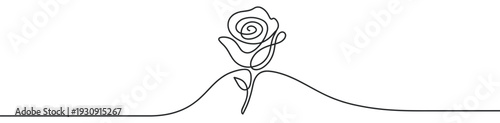 Elegant single rose flower drawn in a continuous line art style, symbolizing love, beauty, and minimalist design.