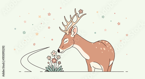 Whimsical Deer Enjoys Aromatic Bloom In A Dreamy Meadow