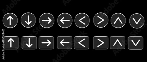 Glass morphism navigation arrow buttons icon set for ui design. Cursor arrow up down left right. Next and previous arrow symbol vector 