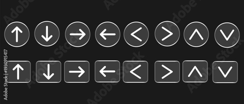 Glass morphism navigation arrow buttons icon set for ui design. Cursor arrow up down left right. Next and previous arrow symbol vector 
