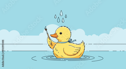 Whimsical Duck Artist Painting In Water With Artistic Flair