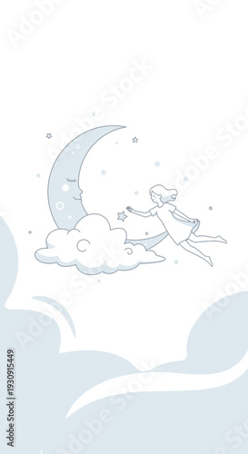 Whimsical Dreamer Reaching For A Star Above A Crescent Moon