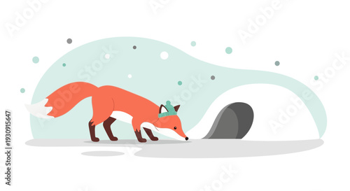 Whimsical Fox Exploring Winter Wonderland And Den Entrance