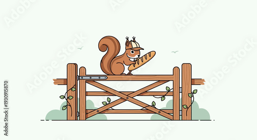 Whimsical Squirrel Adorned With Bread Perched On A Rustic Farm Gate