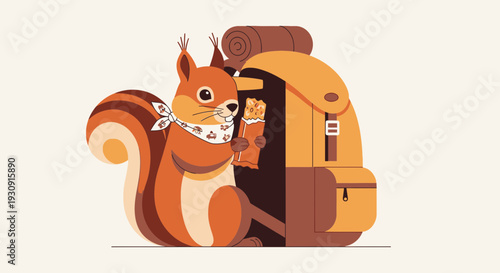 Whimsical Squirrel Adventurer Enjoying a Trail Snack