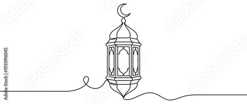 Ramadan lantern continuous line drawing illustration depicts Islamic celebration and culture, embodying the spirit of holy festivities.