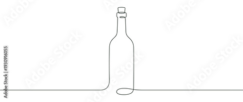 Continuous line drawing wine bottle with cork design for elegant beverage concepts and modern graphic illustrations.