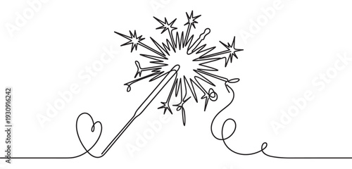 Continuous line drawing sparkler with glowing light and festive energy for celebrations and special occasions.