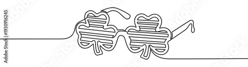 Shamrock glasses drawn in a continuous line style with striped lenses, perfect for celebrating Irish culture and St. Patrick's Day festivities.