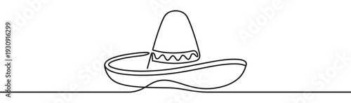 Sombrero drawn in continuous line art style, capturing the essence of Mexican culture and celebration with minimalist elegance.
